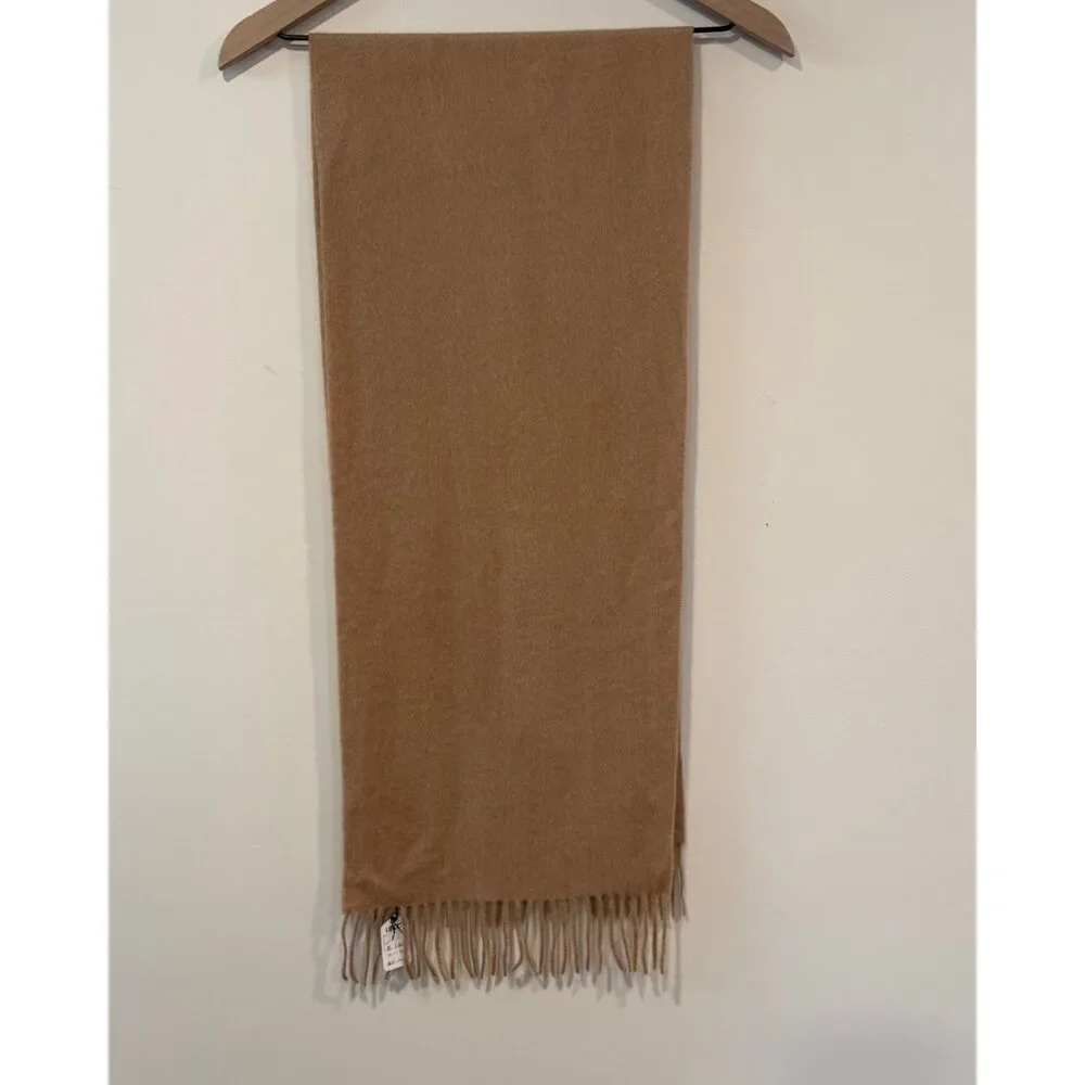 NWT Liberty London 100% Cashmere Tan Fringe Scarf 60